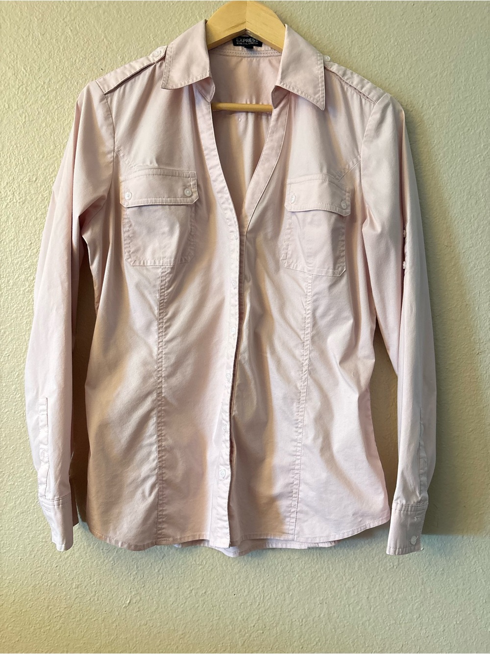 Express Light Pink Utility Shirt Women's Large Button Front Blouse